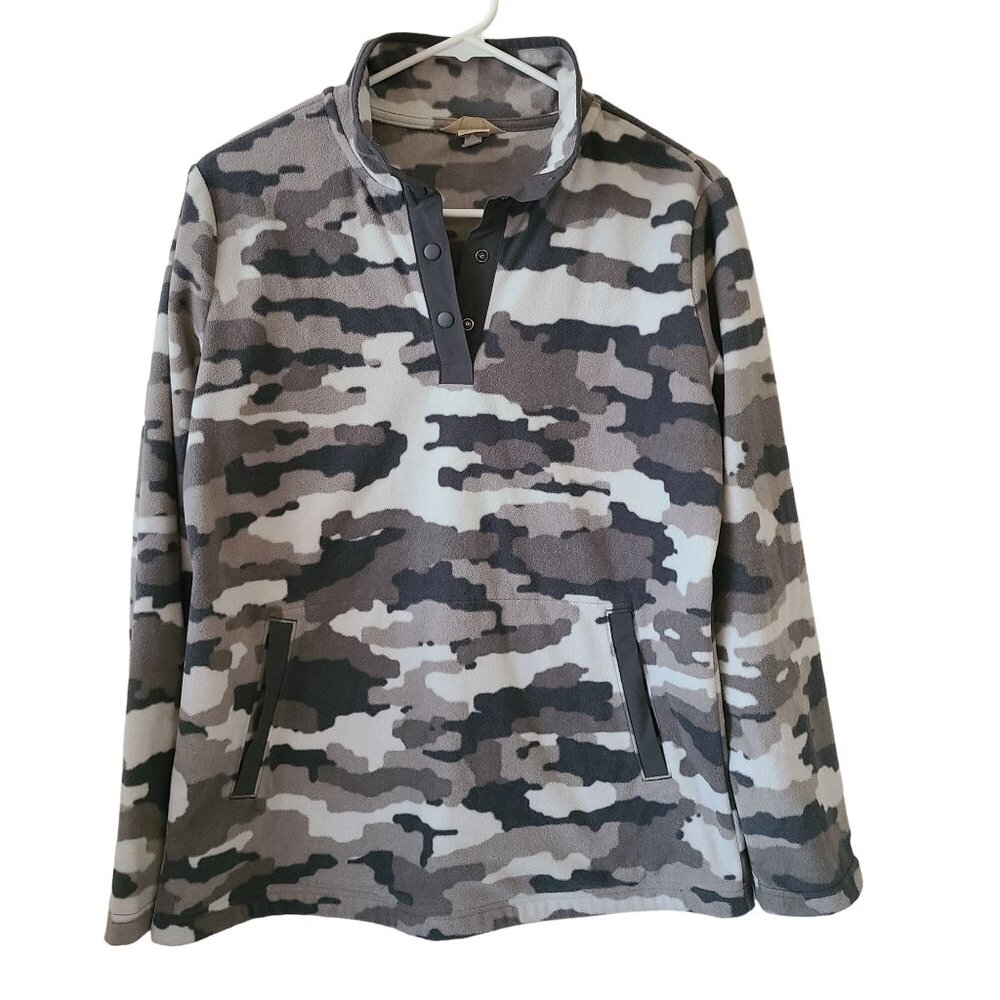Duluth US Men's Size S Quarter Snap Fleece Pullover Sweater Grey Camoflage